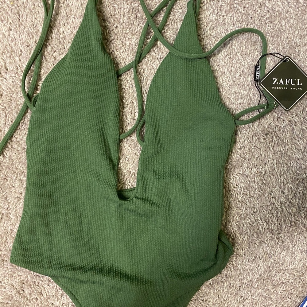 Olive Green Deep Plunge One Piece